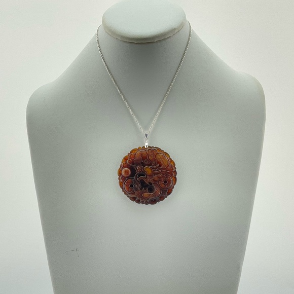 Jade Dragon Pendant, Handmade, Brown Jade, Lucky Stone, 18k Gold Plated Bail - Picture 8 of 11